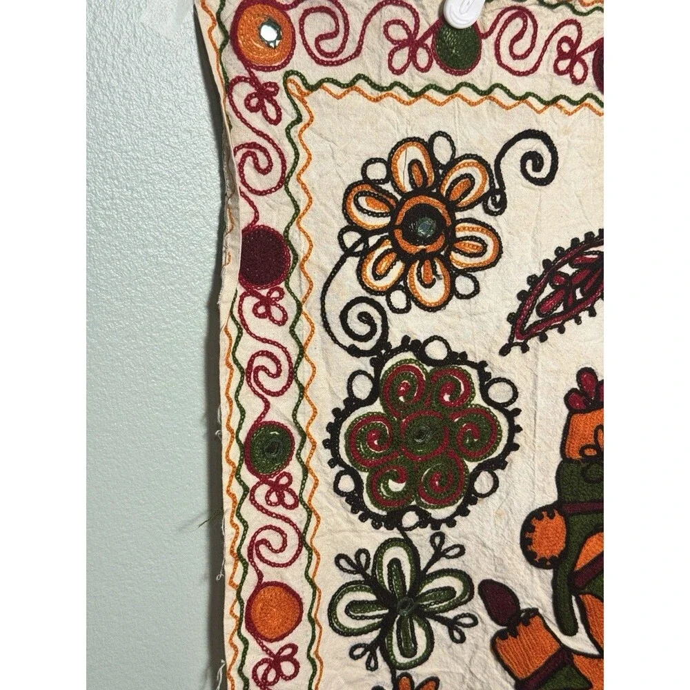 Vintage Embroidered Lord Ganesha Wall Hanging / Tapestry - 27” X 28”